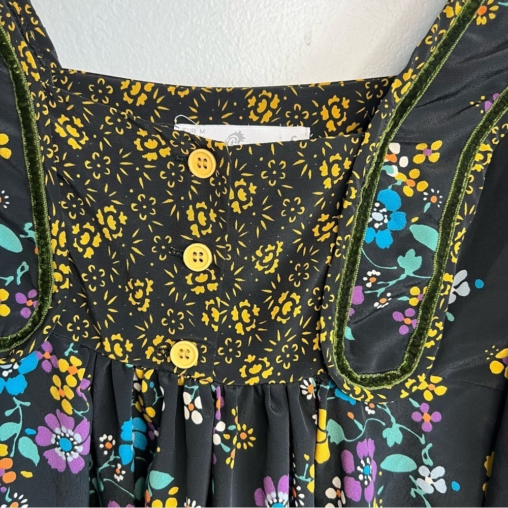 TRF Bell Sleeve Square Neck Floral Print Black Midi Dress Sz M Country Culture - Picture 4 of 16